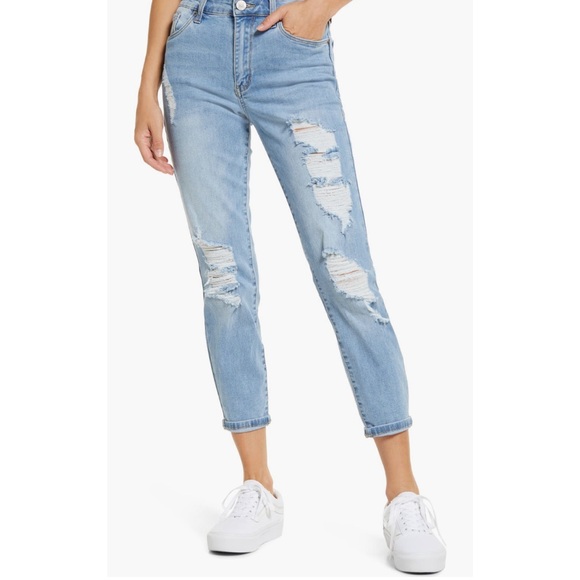 ❤️ STS Blue Caroline Distressed High Waist Roll Hem Straight Leg Jeans - Picture 1 of 5